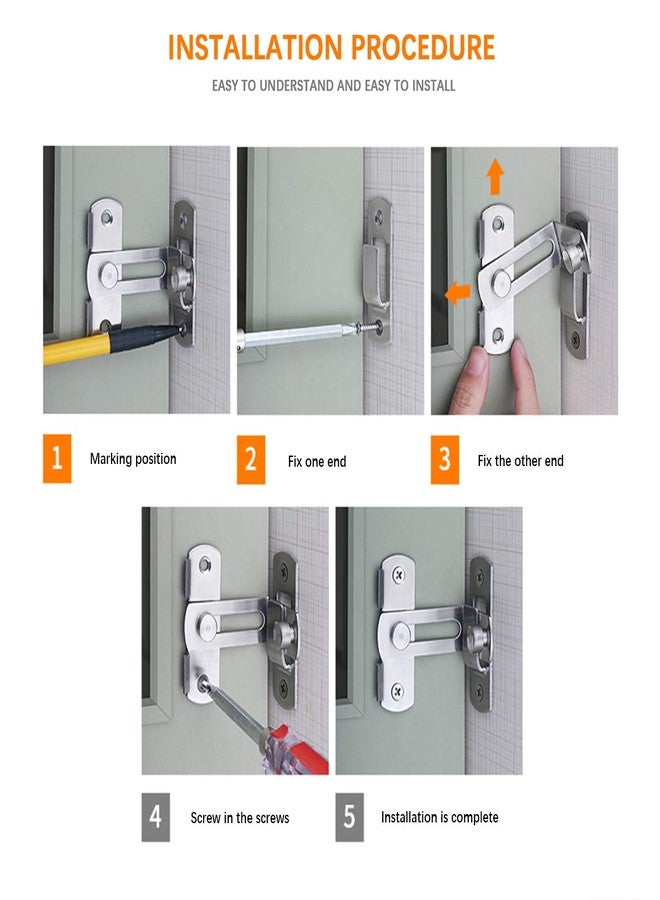 TAROSE 90 Degree Stainless Steel Flip Latch Sliding Door Safety Lock Right Angle Curved Buckle Brushed Finish - Image 4